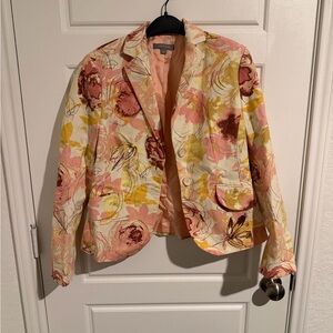 Ann Taylor Floral Blazer in Pink, Yellow, and Cream